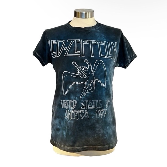 Led Zeppelin Liquid Navy Blue T-shirt women’s extra small XS rock tee - Picture 2 of 11